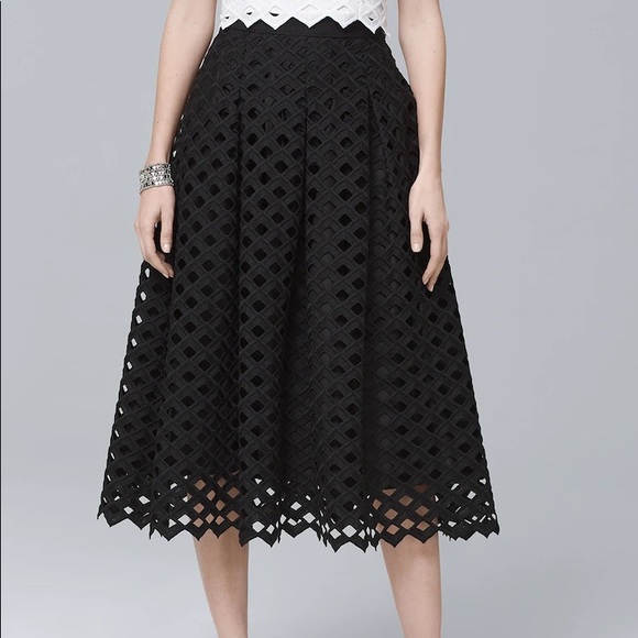 LATTICE BLACK FULL MIDI SKIRT - Picture 3 of 4